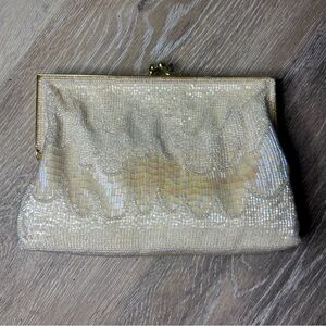 ✨ Vintage Beaded Evening Clutch Purse - Ivory/Champagne Formal Bridal Bag
